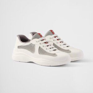Auth Prada America's Cup White Soft Rubber and Bike Fabric Sneakers Women's 38
